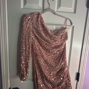Pink Sequin One-Shoulder Dress